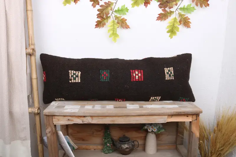 Geometric Brown & Green Embroidered Pillow, Versatile Handmade Throw Pillow