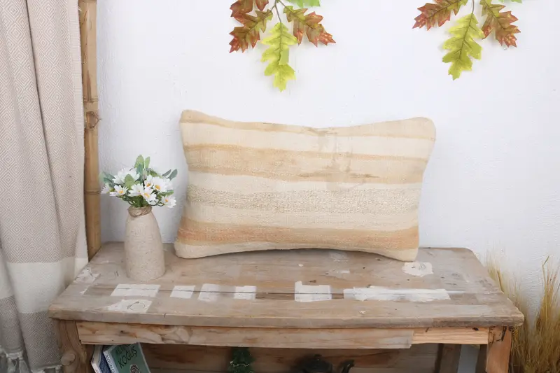 Pillow, 12x20 Beige Pillow, Vintage Kilim Pillow, Authentic Cushion Case, Interior Designer Pillow, Decorative Throw Pillow, Kilim Pillow - 1