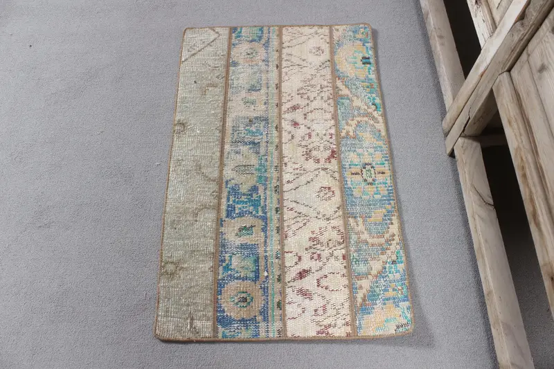 1.7x2.7 ft Vintage Halı, Küçük Türk Halısı, Mavi Patchwork Halı - 1