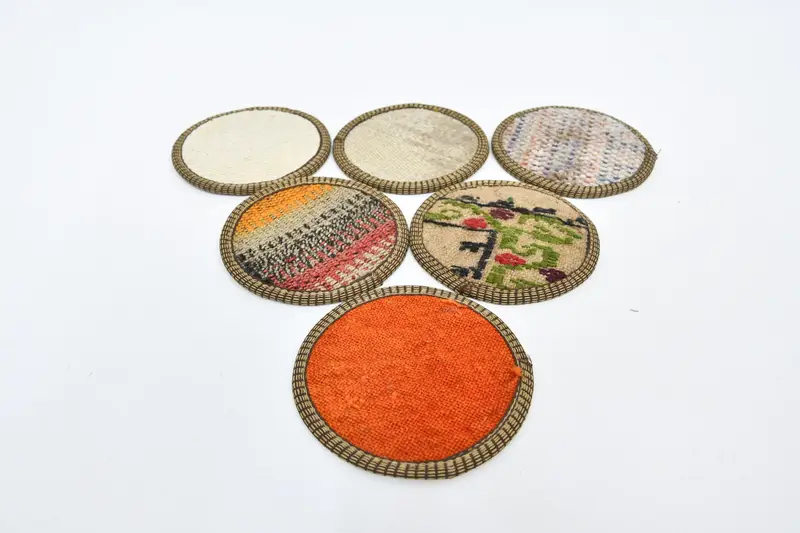 Posavasos Kilim rojos y blancos, posavasos redondos tradicionales