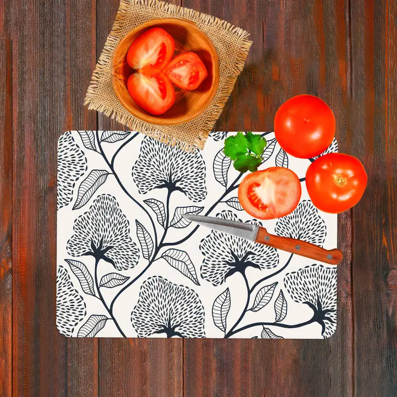 キッチン用花柄模様ガラスまな板