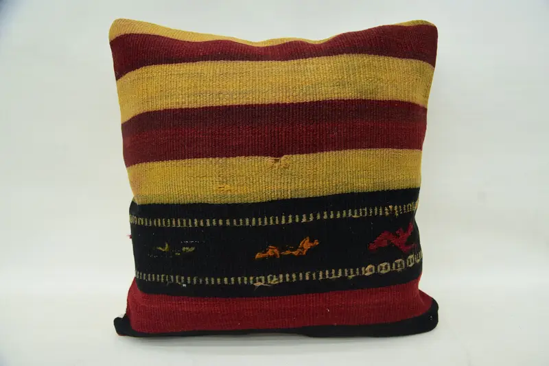 Vintage Striped Brown Pillow Cover, Bedroom Decorative Moroccan 16x16 inch Euro Sham - 1