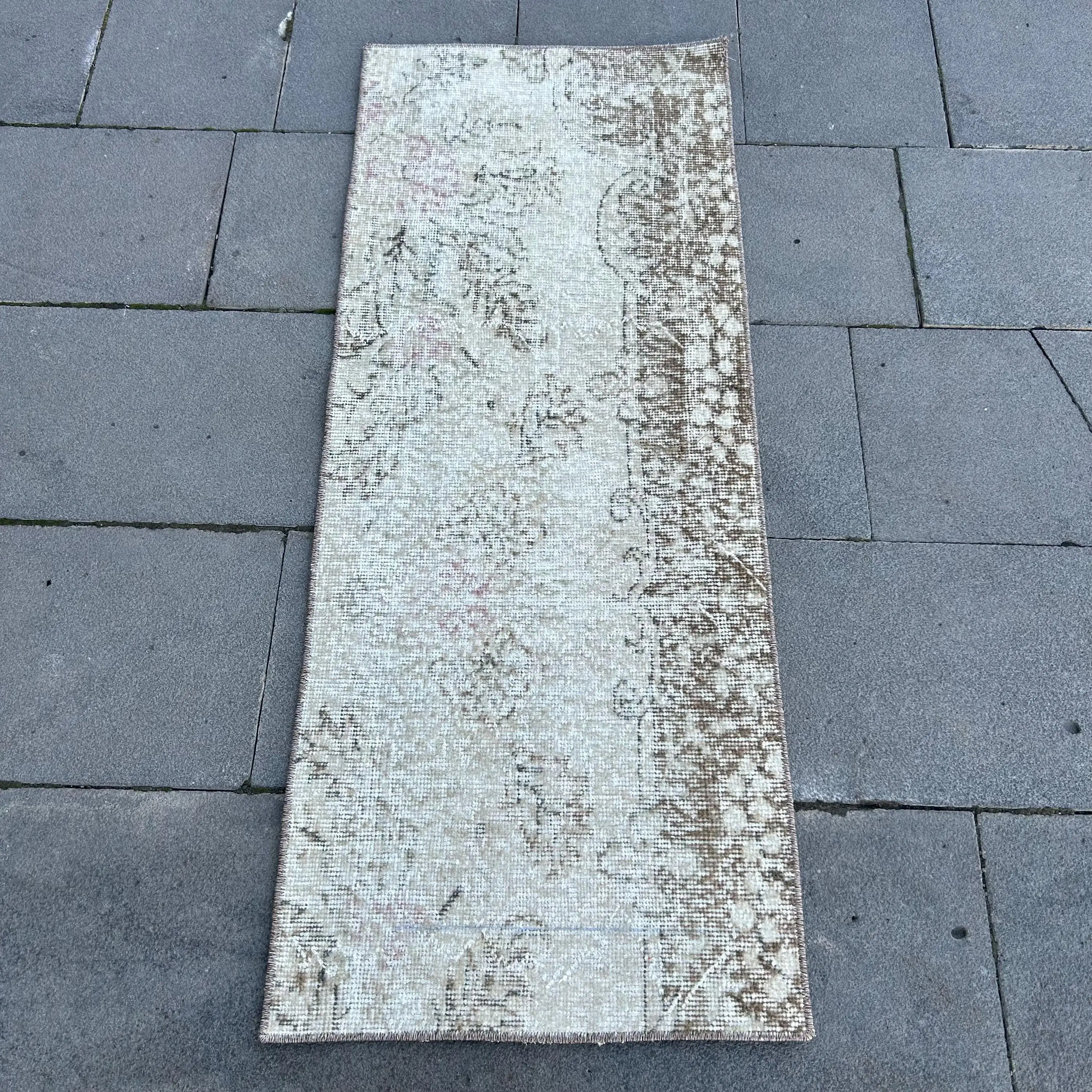 Turkish Small Rug 1.7x4.3 ft, Gray Brown Ikat Rug Wool - 1