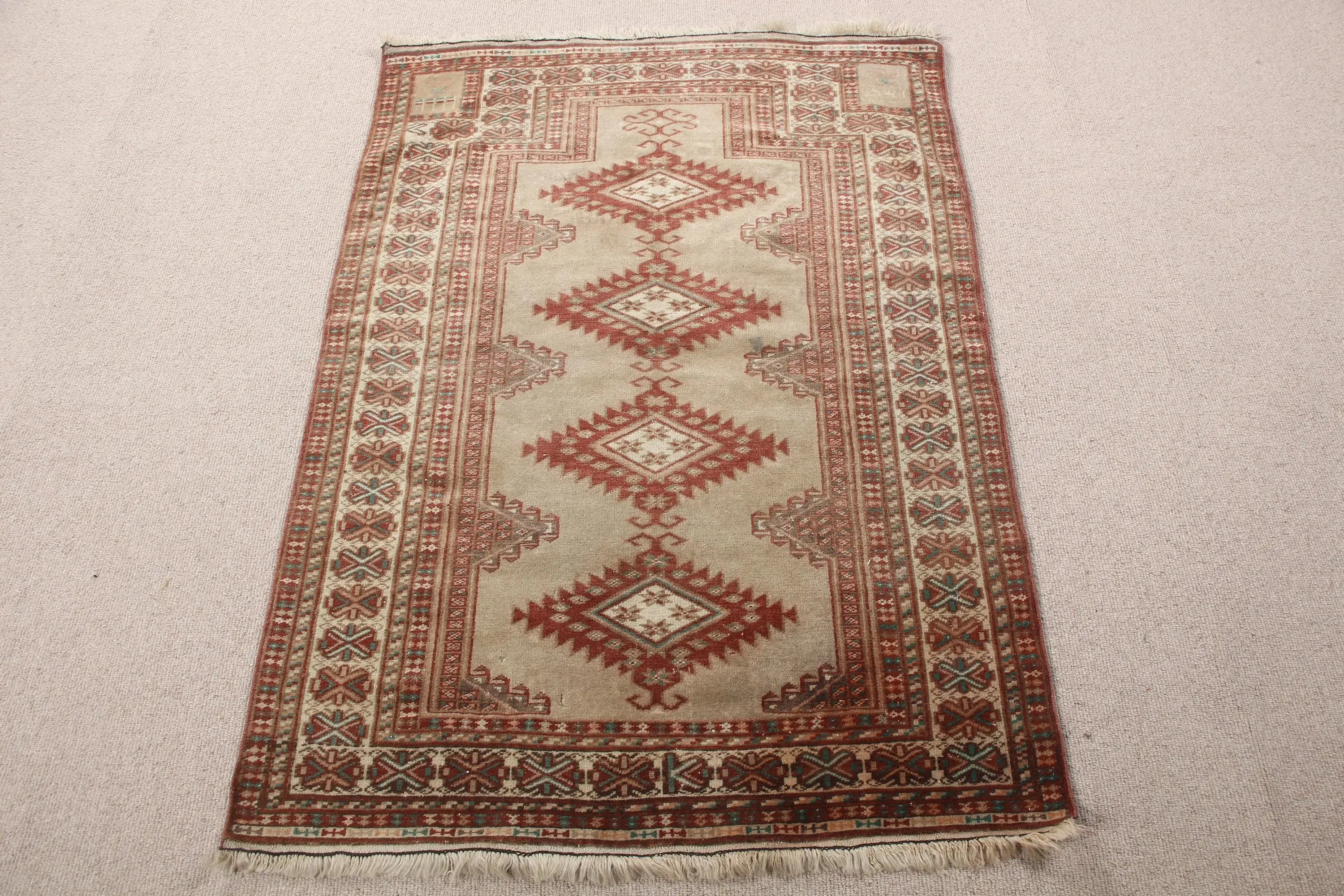 3.1x4.4 ft Turkish Rug, Vintage Small Rug, Red Brown Moroccan Rug - 1