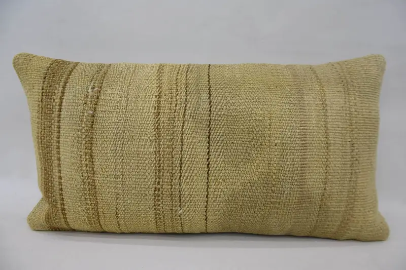 Beige Vintage Antique Pillow Cover, Striped Wool Porch Pillow Sham - 1