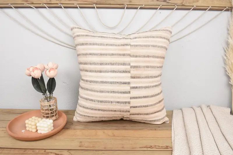 Turkish Kilim Pillow, Vintage Kilim Throw Pillow, 24x24 Beige Pillow Case, Retro Cushion, Pillow Sham, Pillow for Couch, Decorative Pillow - 2