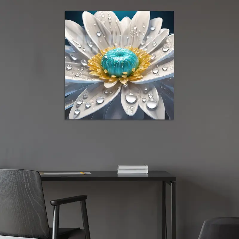 Modern Papatya Beyaz Çiçek Baskılı Cam - Zarif Ev Dekorasyonu