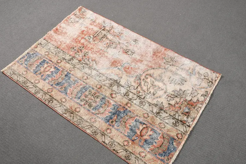 Vintage Small Rug, 2.4x3.4 ft Turkish Rug, Red Ombré Wool Rug - 1