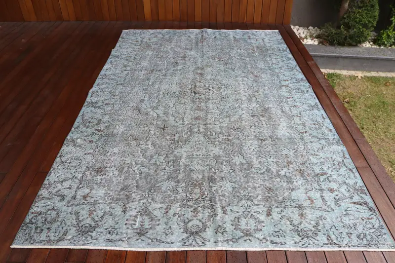 6.1x9.7 ft Rug, Turkish Vintage Rug, Blue Polka dot Wool Rug - 1