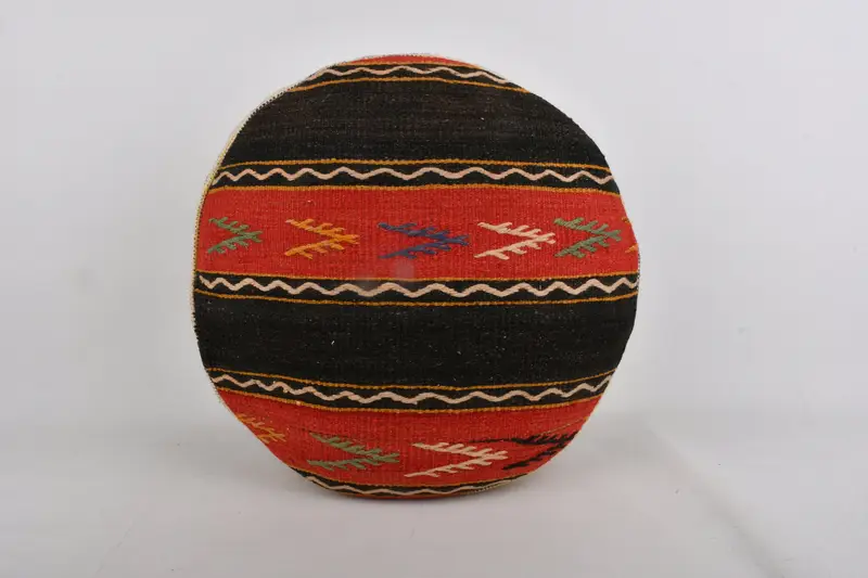 レッド&ブラウンキリム風オットマン、21x21x8インチウールブレンドプーフ