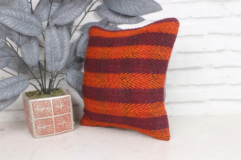 Pillow, 12x12 Orange Cushion Case, Kilim Cushion Sham, Outdoor Patio Pillow Sham, Cozy Throw Cushion Case, Gift Pillow, Kilim Pillow - 3
