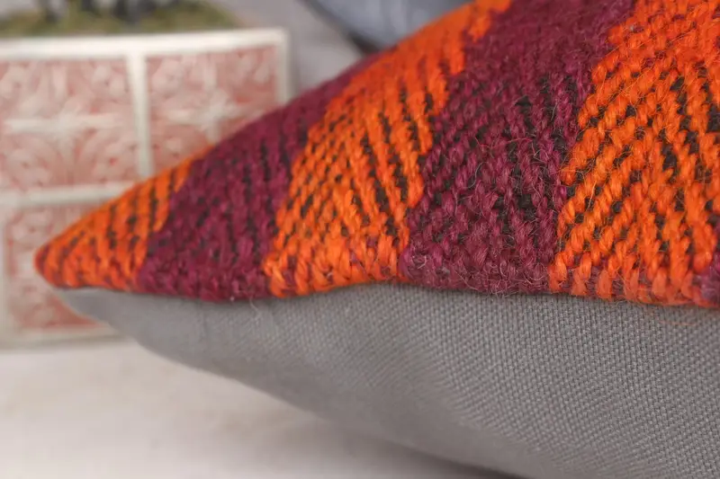 Pillow, 12x12 Orange Cushion Case, Kilim Cushion Sham, Outdoor Patio Pillow Sham, Cozy Throw Cushion Case, Gift Pillow, Kilim Pillow - 7