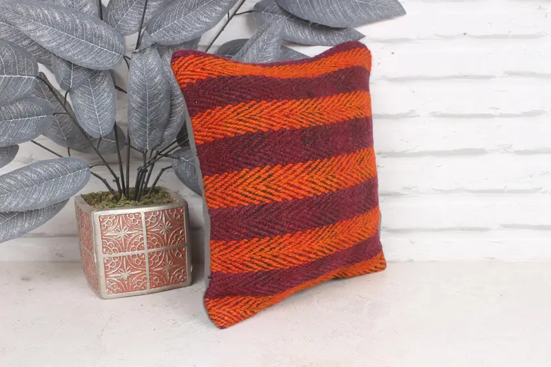Pillow, 12x12 Orange Cushion Case, Kilim Cushion Sham, Outdoor Patio Pillow Sham, Cozy Throw Cushion Case, Gift Pillow, Kilim Pillow - 4