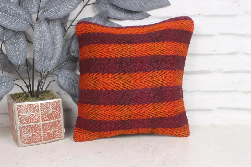 Pillow, 12x12 Orange Cushion Case, Kilim Cushion Sham, Outdoor Patio Pillow Sham, Cozy Throw Cushion Case, Gift Pillow, Kilim Pillow - 1
