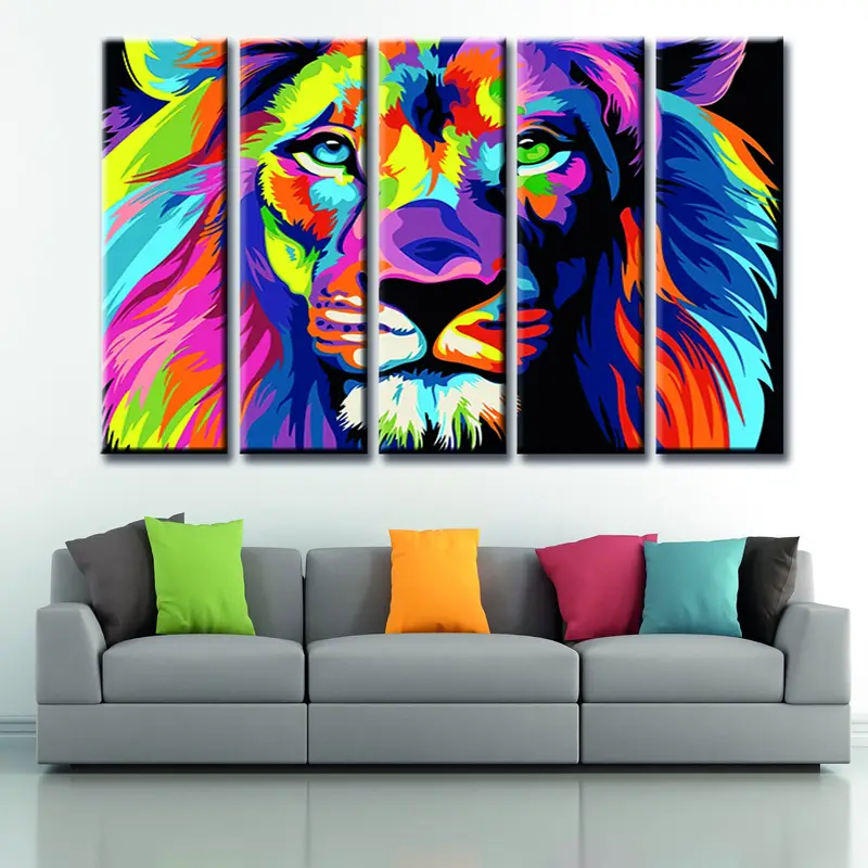 Lion Abstract Canvas, Canvas Wall Art, Lion Abstract Pop Art Wall, Print of Colorful Lion, Pop Art Canvas, Wall Decor Canvas,Painted Animals - 8
