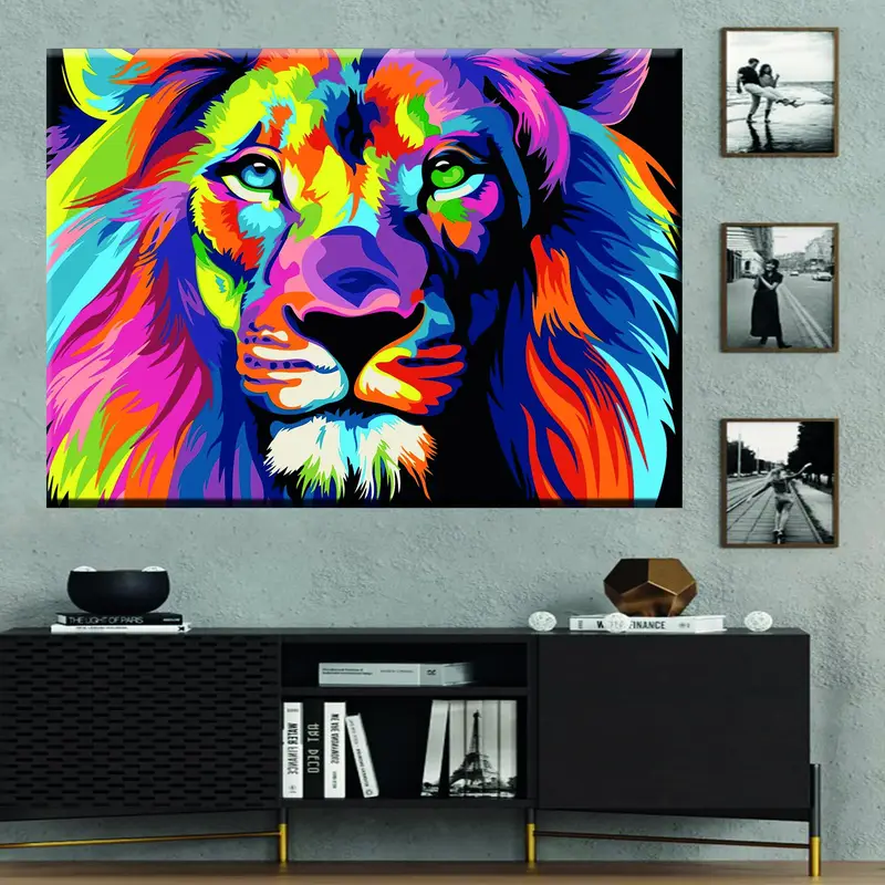 Lion Abstract Canvas, Canvas Wall Art, Lion Abstract Pop Art Wall, Print of Colorful Lion, Pop Art Canvas, Wall Decor Canvas,Painted Animals - 3