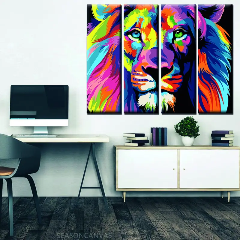 Lion Abstract Canvas, Canvas Wall Art, Lion Abstract Pop Art Wall, Print of Colorful Lion, Pop Art Canvas, Wall Decor Canvas,Painted Animals - 9