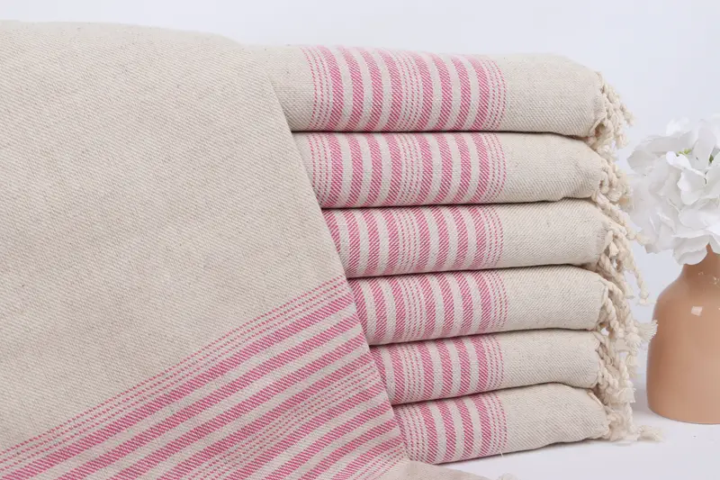 Monogram Beach Towel Fuchsia Striped, Linen Towel 40x79 Inches