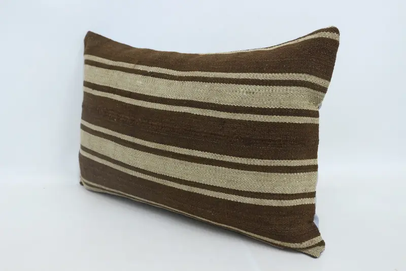 Vintage Kilim Throw Pillow, Vintage Pillow, Pillow Sham, Vintage Kilim Pillow, Decorative Cushion Cover, 16x24 Brown Cushion Case - 4