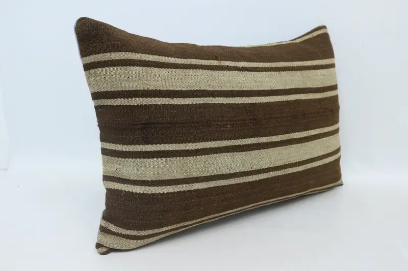 Vintage Kilim Throw Pillow, Vintage Pillow, Pillow Sham, Vintage Kilim Pillow, Decorative Cushion Cover, 16x24 Brown Cushion Case - 3