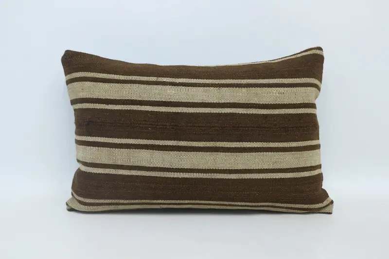 Vintage Kilim Throw Pillow, Vintage Pillow, Pillow Sham, Vintage Kilim Pillow, Decorative Cushion Cover, 16x24 Brown Cushion Case - 1