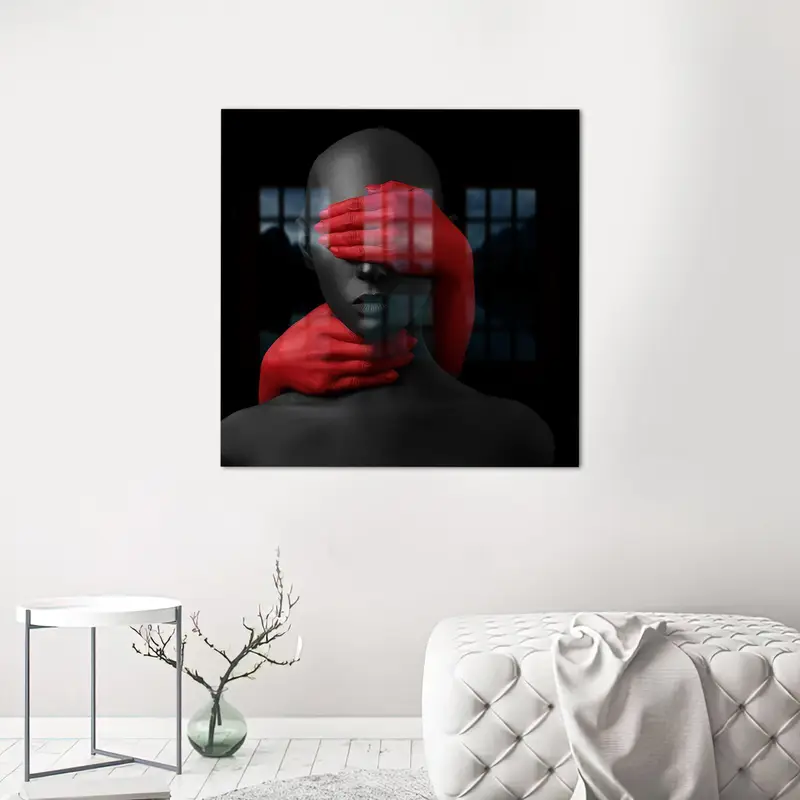 Vidrio impreso en negro y rojo de moda para dormitorios modernos