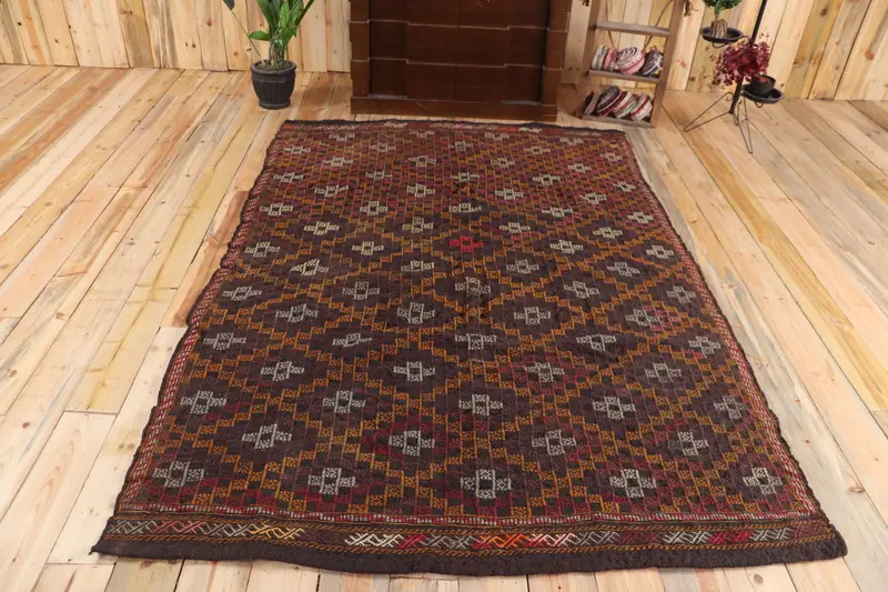 Vintage Halı, 5.3x7.6 ft Türk Halısı, Kahverengi Kırmızı Fas Yün Halısı - 1