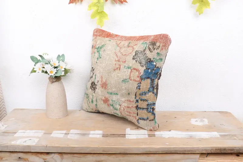 Hippie Throw Pillow Case, Gift Pillow, Farmhouse Pillow Case, Boho Pillow, Kilim Pillow Cover, Pillow Cover, 12x12 Orange Cushion Cover - 4