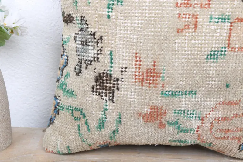 Hippie Throw Pillow Case, Gift Pillow, Farmhouse Pillow Case, Boho Pillow, Kilim Pillow Cover, Pillow Cover, 12x12 Orange Cushion Cover - 3