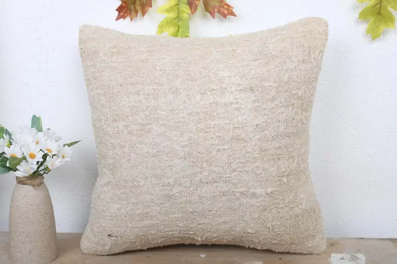 Vintage Kilim Throw Pillow, 16x16 Beige Cushion, Vintage Pillow, Boho Pillow, Pillow Sham, Wool Kilim Pillow Pillow Cover, Knitted Cushion Cover - 2