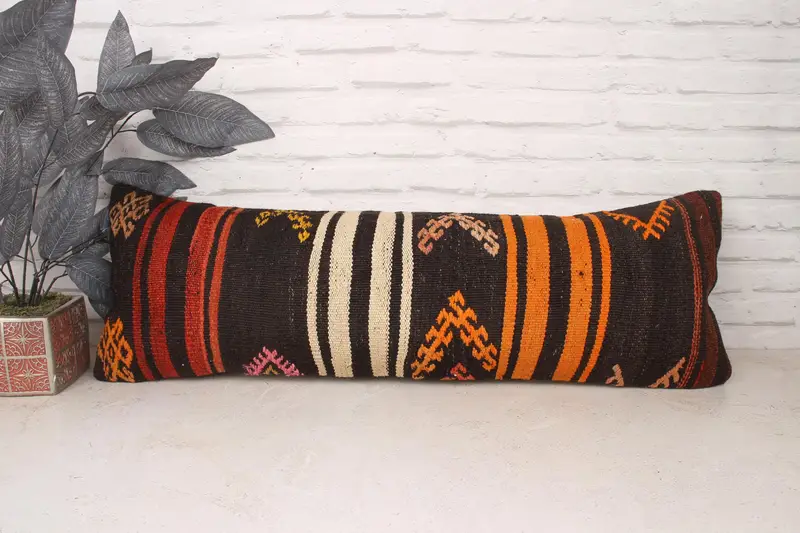 12x36 Brown Pillow Case, Outdoor Pillow Cover, Vintage Kilim Pillow, Kilim Pillow Cover, Turkish Pillow, Bolster Pillow Sham, Pillow Case - 1