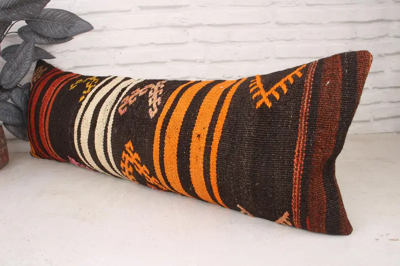 12x36 Brown Pillow Case, Outdoor Pillow Cover, Vintage Kilim Pillow, Kilim Pillow Cover, Turkish Pillow, Bolster Pillow Sham, Pillow Case - 4
