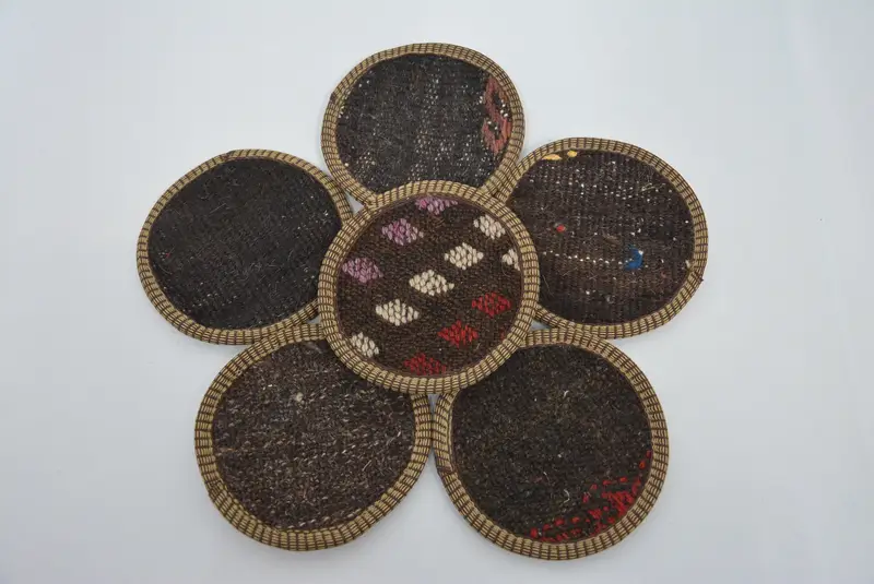 Bohemian Round Coaster, Brown and White Coaster