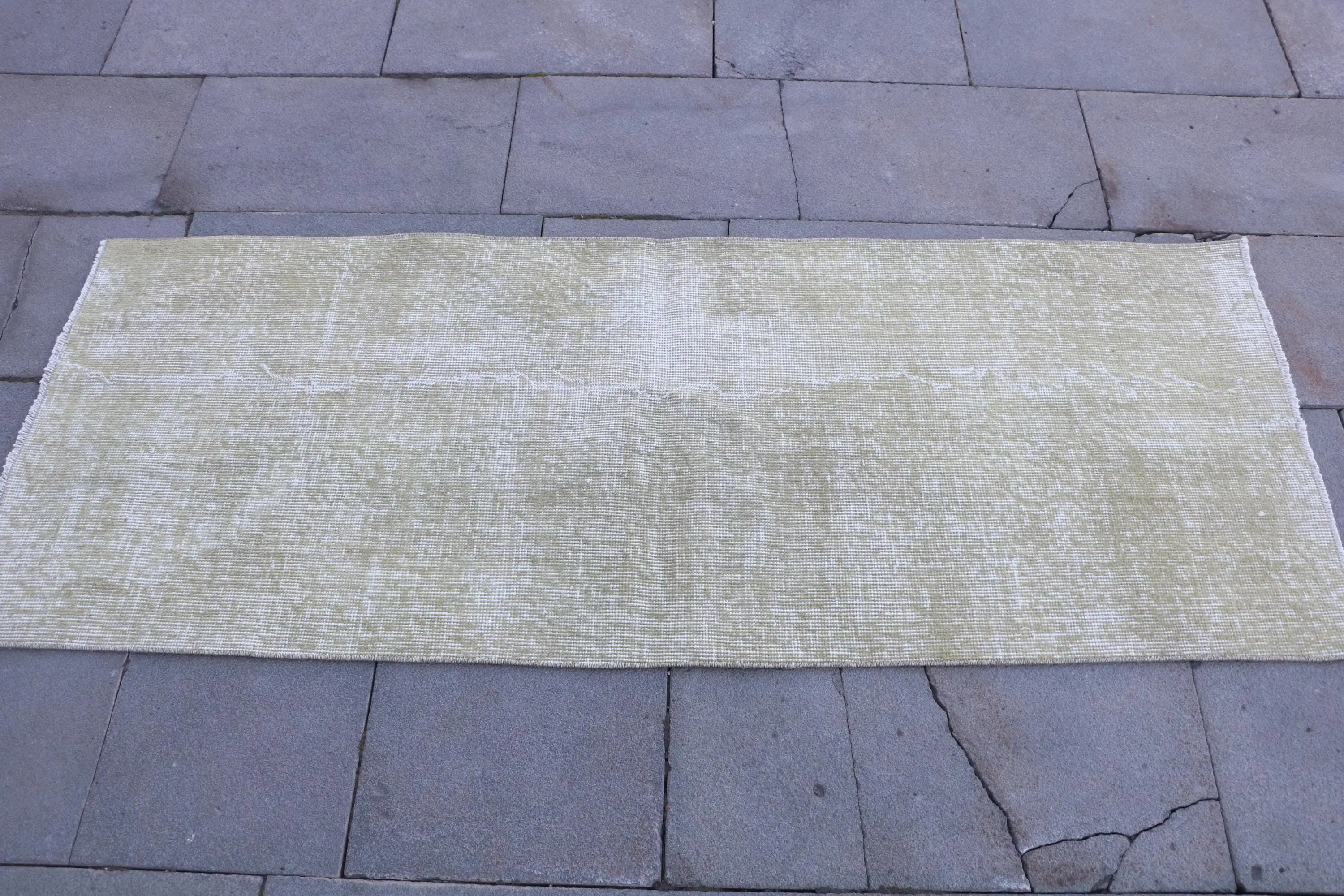 Vintage Turkish Rug 2x5.3 ft, Green Runner Animal Print Wool Rug - 1