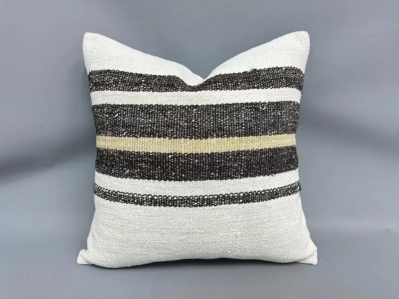 Lounge Throw Cushion Case, Ethnical Kilim Rug Pillow, Interior Designer Pillow, Pillow for Couch, Cushion Case, 24x24 White Pillow - 1