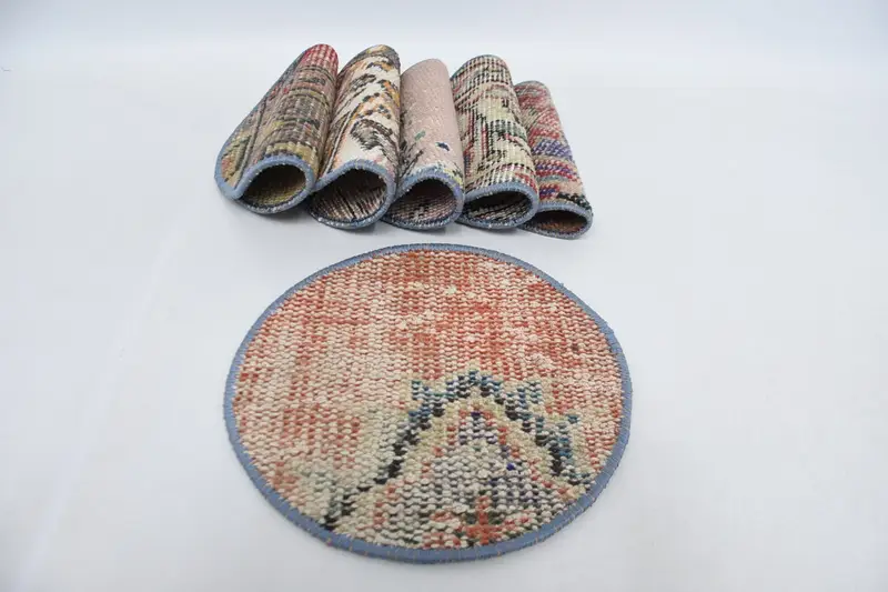 Böhmische Kreis-Tischsets in Rot und Bronze, Tischsets aus Baumwolle im Gothic-Stil