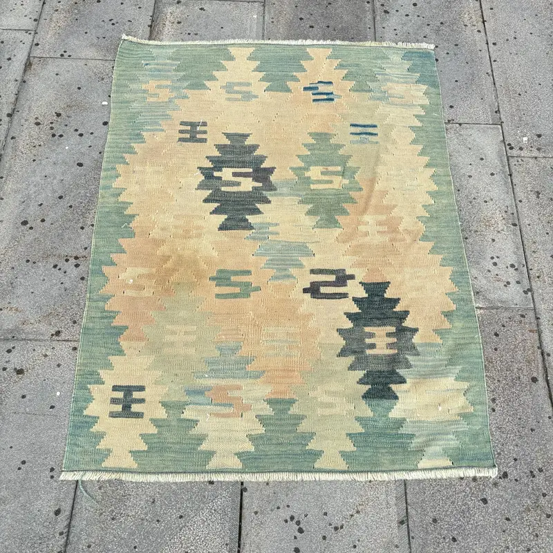 Bej ve Yeşil İkat Halı, 2,7x3,5 ft Zarif Dekor