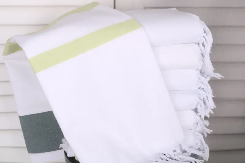 Pistachio Green Cotton Towel Striped, Turkish Bath Towel, 40x71 Inches