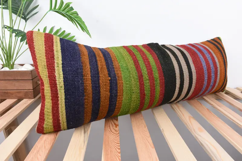 Kilim Pillow Cover, Cushion Case, Knitted Pillow Sham, Gift Pillow, Kilim Pillow, Boho Throw Cushion Case, 12x36 Green Pillow - 4