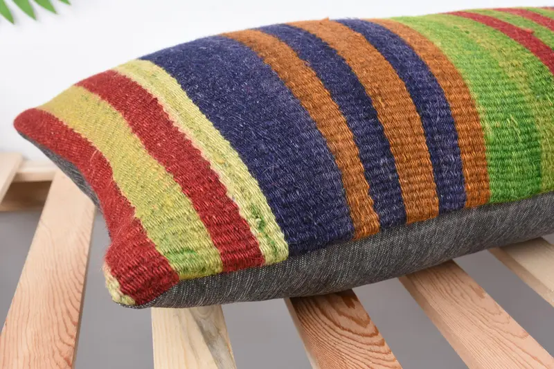 Kilim Pillow Cover, Cushion Case, Knitted Pillow Sham, Gift Pillow, Kilim Pillow, Boho Throw Cushion Case, 12x36 Green Pillow - 6