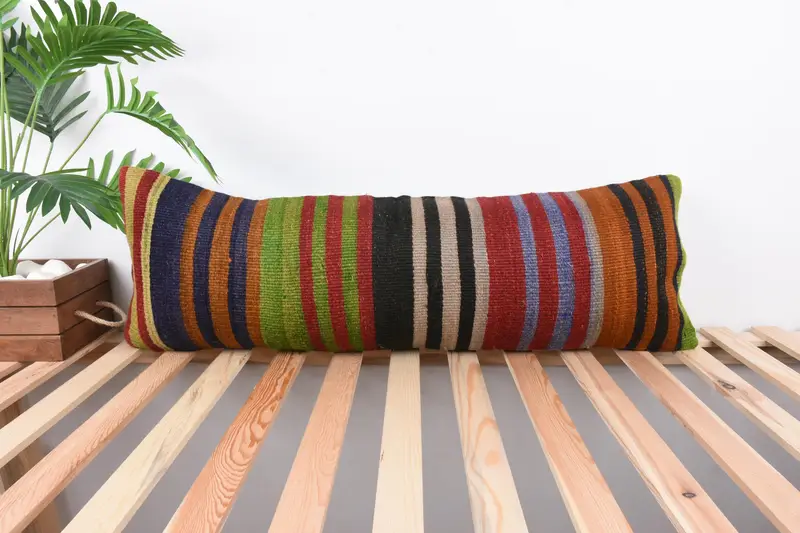 Kilim Pillow Cover, Cushion Case, Knitted Pillow Sham, Gift Pillow, Kilim Pillow, Boho Throw Cushion Case, 12x36 Green Pillow - 1
