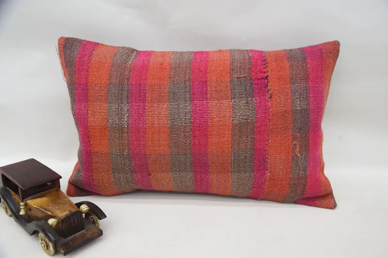 12x20 inch Turkish Gift Pillowcase, Striped DesignerPink Minimalist Cushion - 1