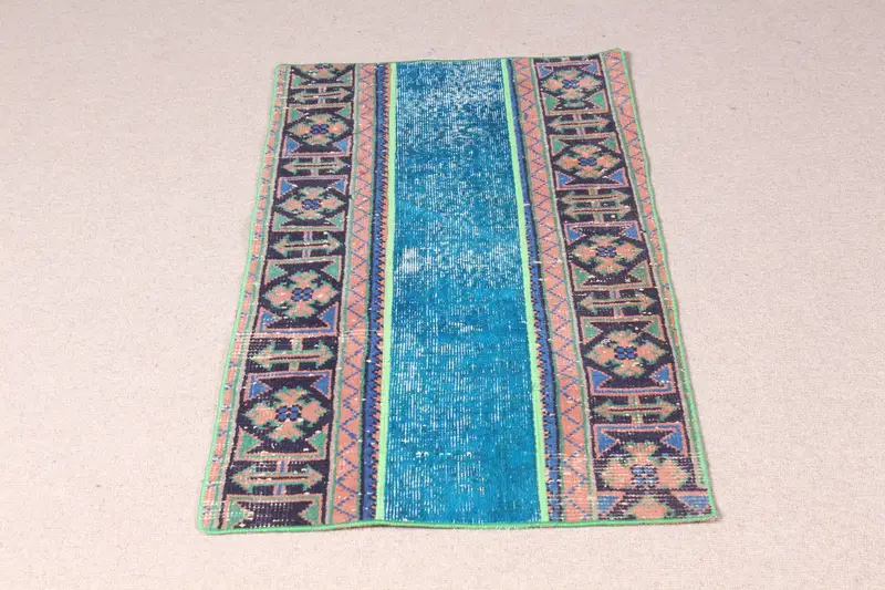 ブルー&グリーン ラグ 2.2x4フィート 植物&木の柄