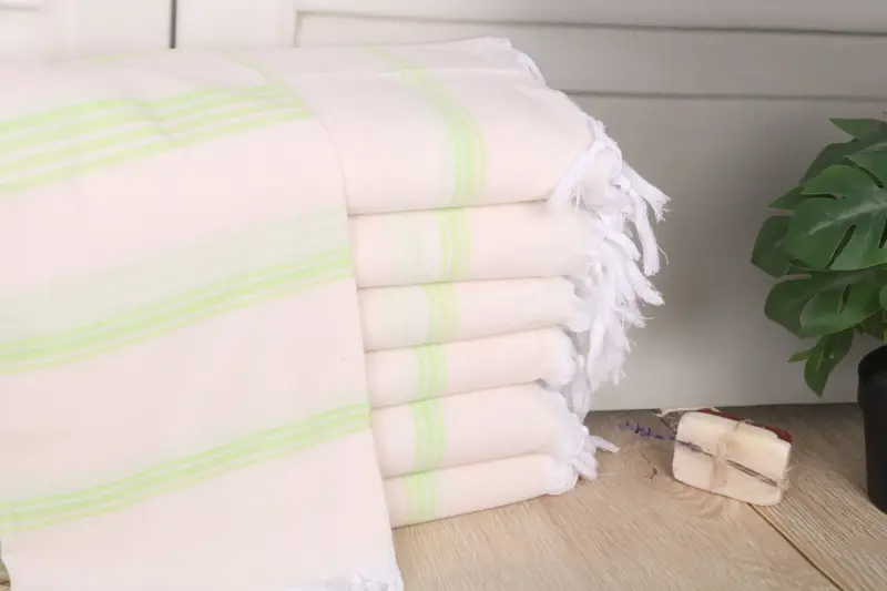 Beach Towel Monogram Pistachio Green Striped, Organic Cotton, 70x40 Inches