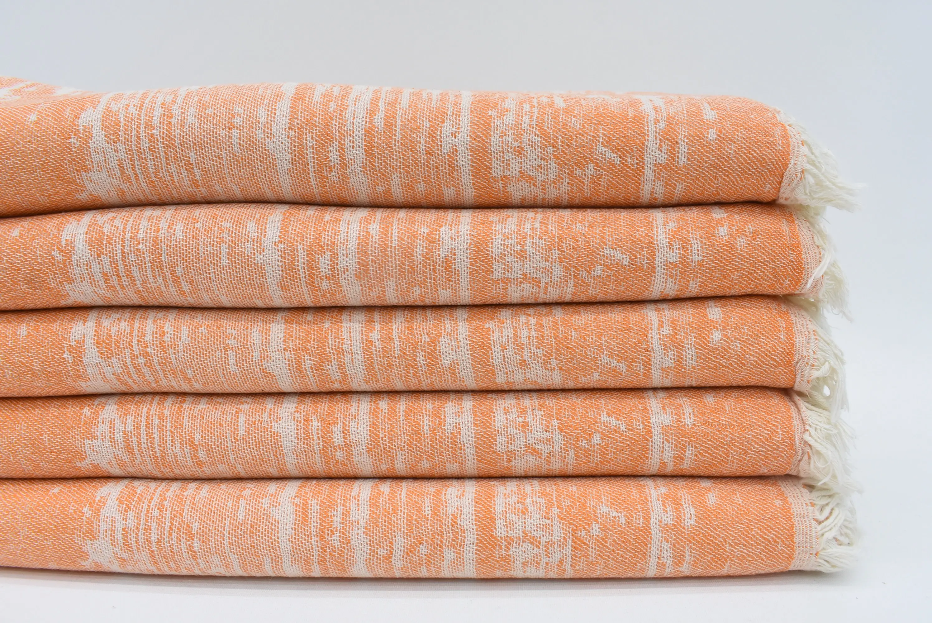 Wedding Day Gift Orange Patterned Turkish Bath Towel, 67x40 Inches - 1