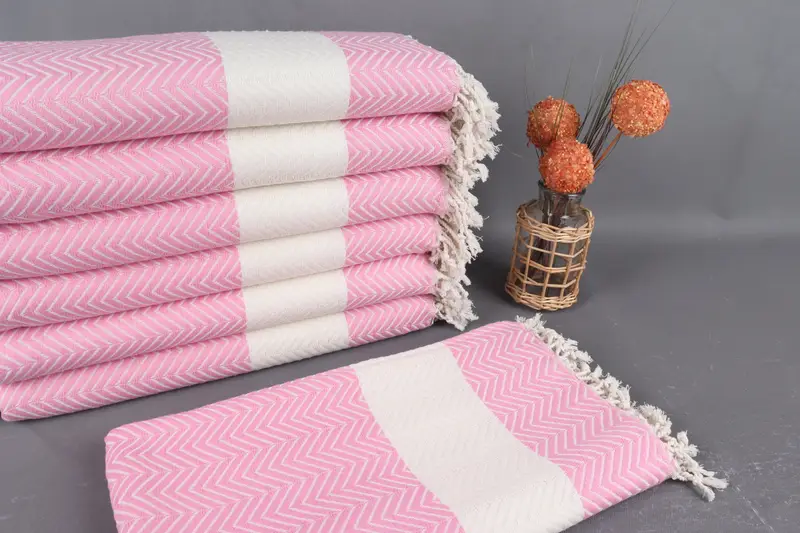 Turkish Bath Towel Organic Cotton Pink-White Chevron, 40x71 Inches