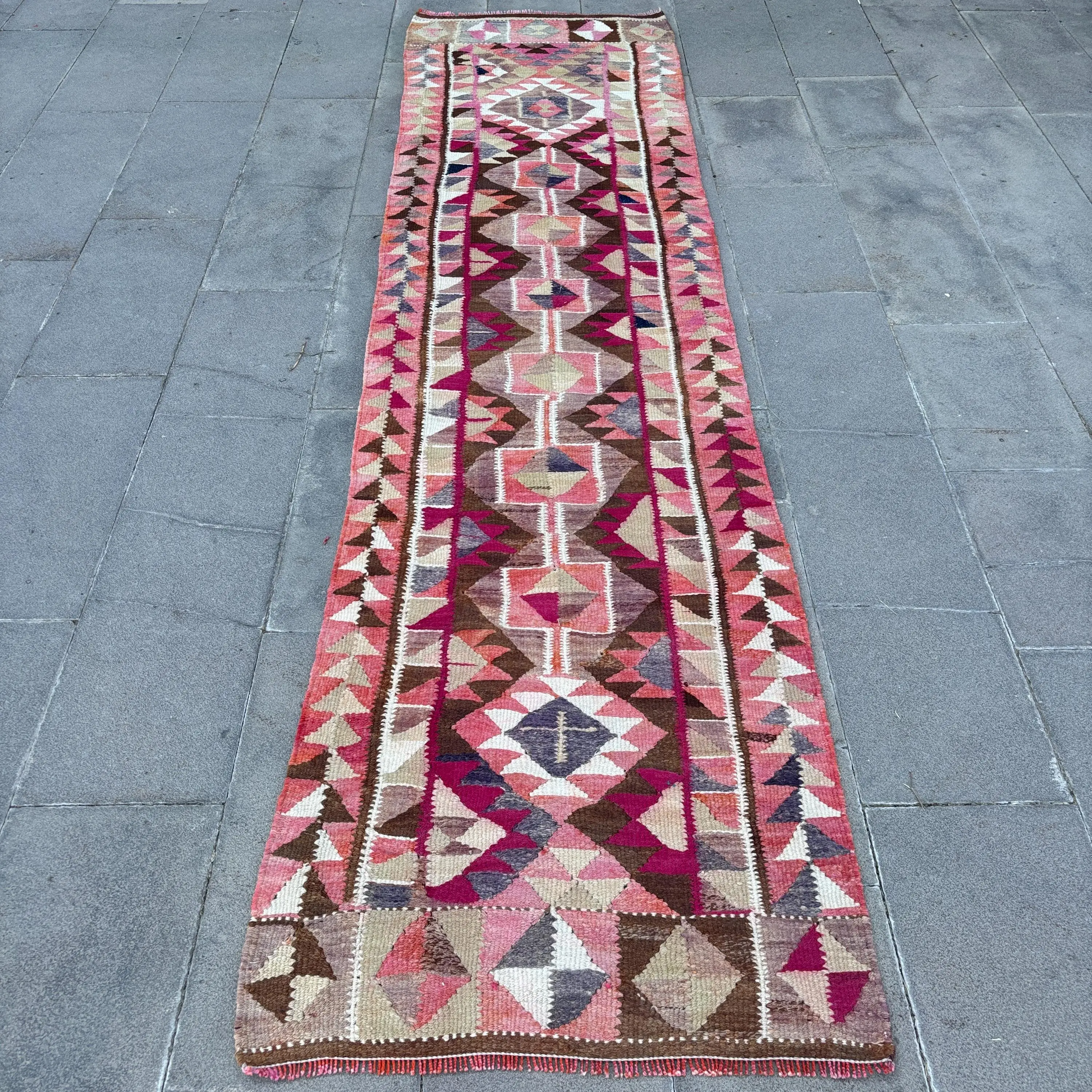 2.7x10.5 ft Rug, Runner Turkish Rug, Red Abstract Rug - 1