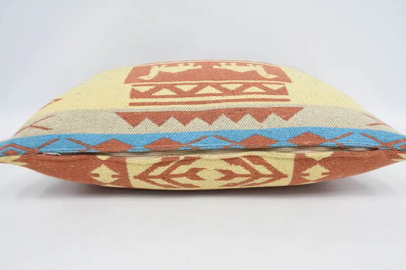 Cushion, Pillow for Couch, 20x28 Yellow Cushion Cover, Handmade Kilim Cushion, Ethnical Kilim Rug Pillow, Southwestern Cushion Cover - 6