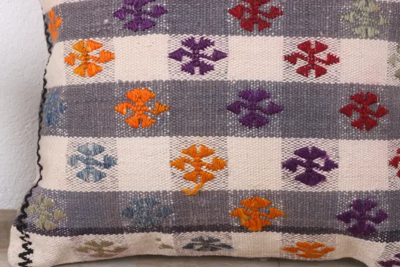 Cushion Case, Turkish Pillow, Comfy Throw Cushion Case, One Of A Kind Cushion Cover, 16x16 Gray Cushion Cover, Gift Pillow, Handmade Kilim Cushion - 3