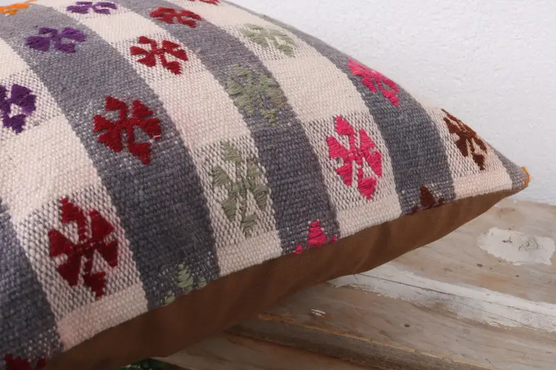 Cushion Case, Turkish Pillow, Comfy Throw Cushion Case, One Of A Kind Cushion Cover, 16x16 Gray Cushion Cover, Gift Pillow, Handmade Kilim Cushion - 6
